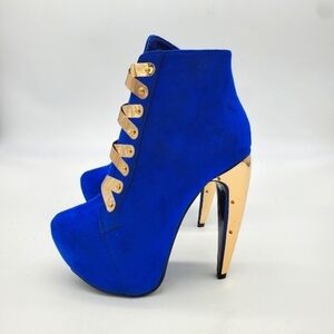 Privilege Shoes Women 6 Surrender Royal Blue and Gold high heel Booties Boots